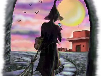 halloween. witch. scheduled departure graphic design illustration pink
