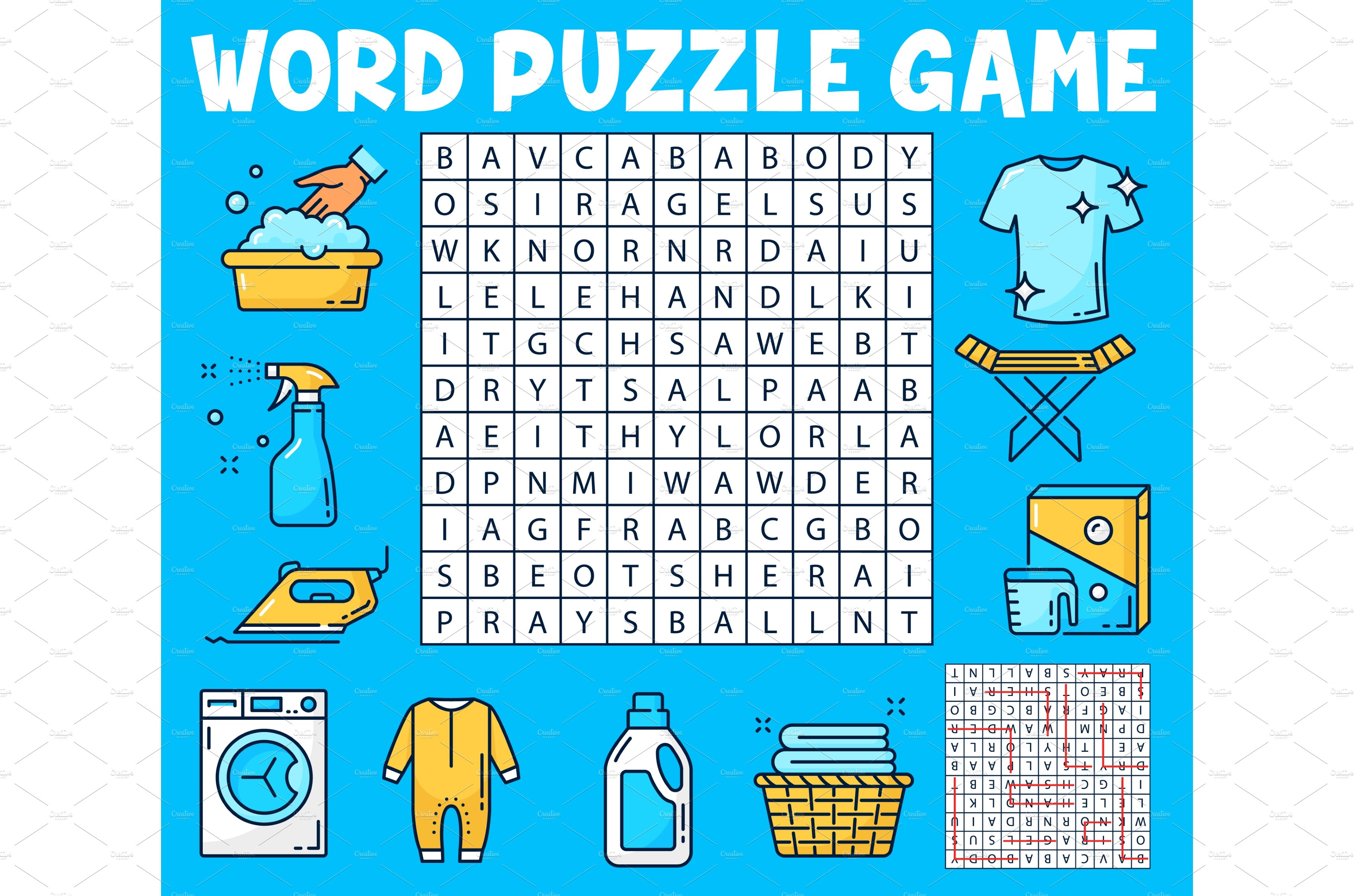 Washing and cleaning word search by Vector Tradition SM on Dribbble