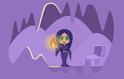 A Guardian of The Treasures adventure character chest chibi dungeon fantasy fire gold illustration light magic money sorcerer sorceress spell treasure witch wizard