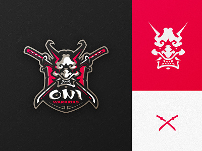 Oni Warriors badge branding culture demon esports gaming icon identity illustration japan katana logo logotype mascot oni simple sport sports sword warrior