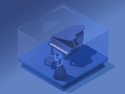Forced to Play the Piano character girl illustration isometric isometry monochrome piano sad sadness vector
