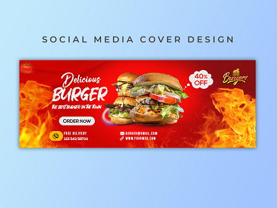 Burger Social Media Cover burger card chicken banner facebook banner facebook cover food menu graphic design illustrator instagram menu card photoshop pizza post restaurant social media cover social media post twitter