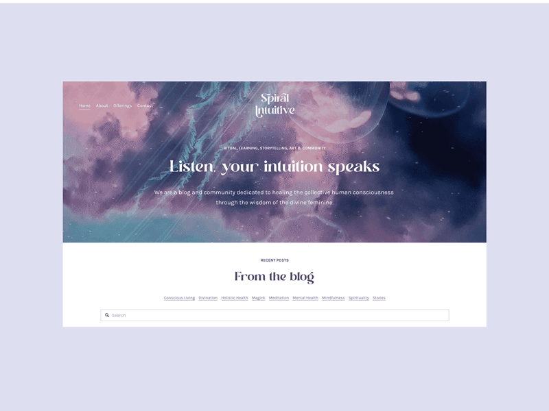 Website Home Screen for a Blog blog branding cyberpunk design ethereal grid home home screen homepage jellyfish landing page minimal outerspace product spiritual ui ui ux web design website website design