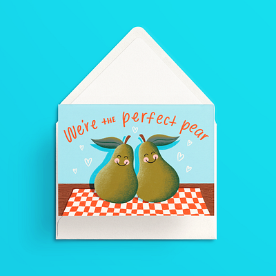 Perfect Pear greeting card hand lettering illustration pear pun romance valentines day