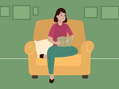 Girl Reading armchair books girl happy home illustration read reading starmed vector