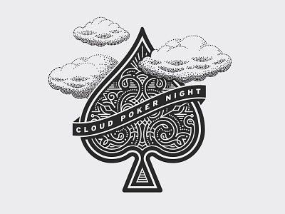 Cumulonimbus filigree illustration line work monoline playing cards stippling typography