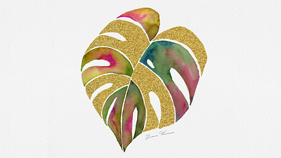 Monstera Leaf Watercolor and gold glitter painting bloom design glitter gold gold overlay graphic design illustration leaf monstera plant watercolor watercolor art