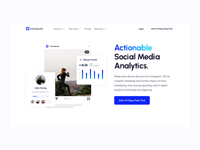 Home Page: Iconosquare analytics blue charts clean data design homepage iconosquare landing marketing minimal saas ui ux web web design website