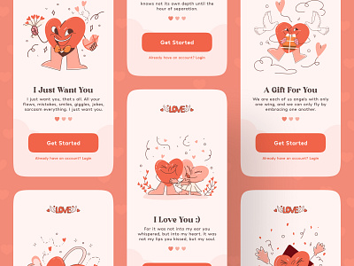 Love Onboarding Screens 023 23 dailyui023 heart kawaii love onboard onboarding onboarding screens onboarding ui romantic salmanwap valentine valentines day walkthrough welcome