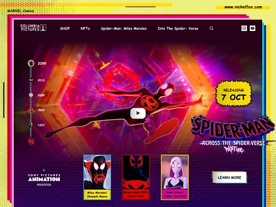 Spider-Man: Across the Spider-Verse Movie Webpage across the spider verse comic dark theme halftone inking landing page manga marvel miles morales multiverse peter parker retro spider man spider verse spiderman ui ux webpage website