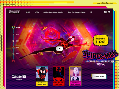 Spider-Man: Across the Spider-Verse Movie Webpage across the spider verse comic dark theme halftone inking landing page manga marvel miles morales multiverse peter parker retro spider man spider verse spiderman ui ux webpage website