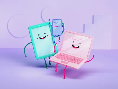 Family 3d 3d character c4d cgi character cinema 4d family illustration ipad iphone laptop macbook modelling octane purple render smartphone