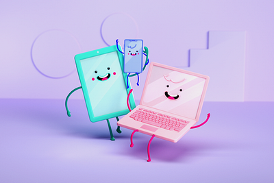 Family 3d 3d character c4d cgi character cinema 4d family illustration ipad iphone laptop macbook modelling octane purple render smartphone