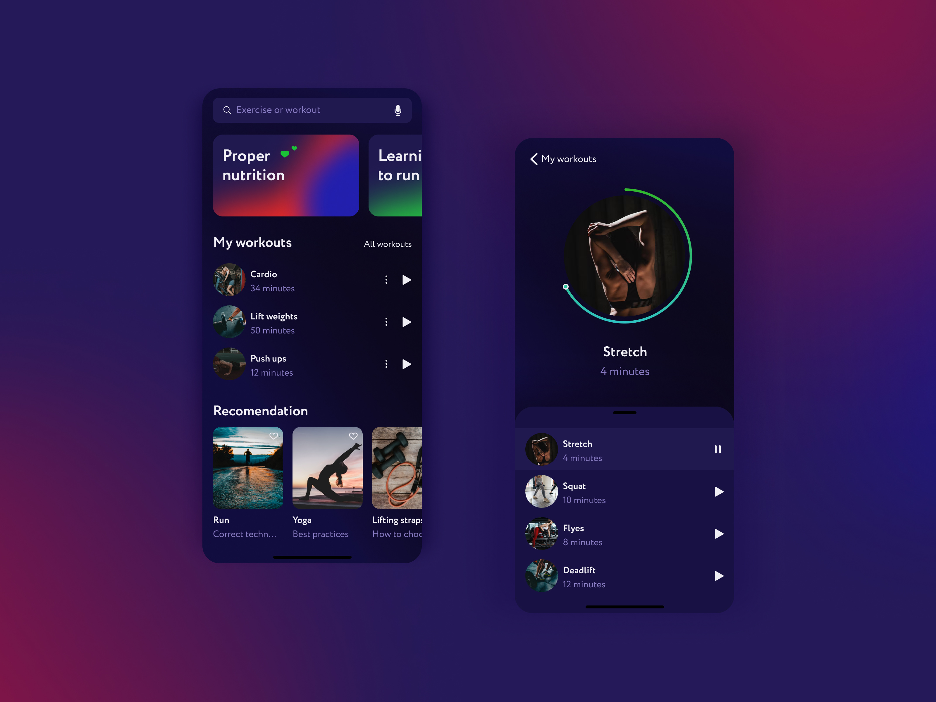 Example of Fitness app dark UI design concept