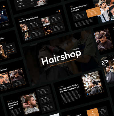 Hairshop - Barbershop & Shaving Presentation Template barbershop business powerpoint creative slide grooming hair shop haircut powerpoint template presentation presentation template