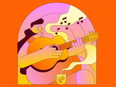 Music & Coffee character design illustration monoline music summer vector