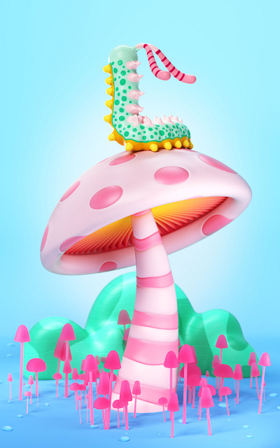 Caterpilar 3d animal bug c4d caterpilar cgi character cinema 4d colorful illustration maxon modelling octane render texturing