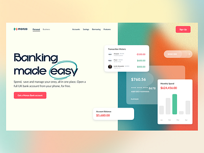 Monzo bank banking gradient landing monzo noise ui web