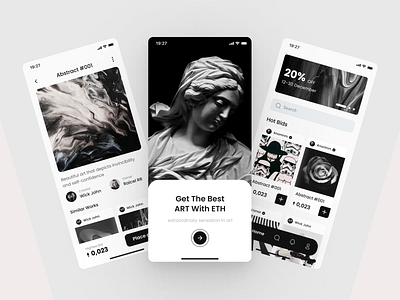 NFT Auction Marketplace Mobile abstract art black design dribbble mobile app nft painting ui uidesign white