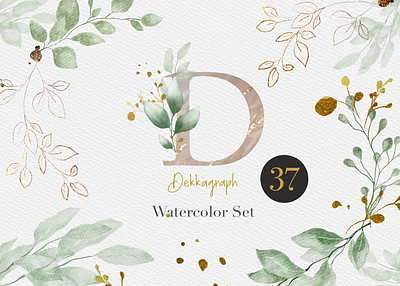 Watercolor & Gold Leaves Collection, Greenery Clipart, Watercolo eucalyptus watercolor greenery bouquet greenery clipart greenery frame watercolor greenery