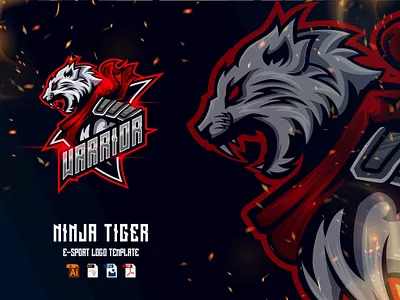 Ninja Tiger E-Sport Game logo design template anima design e sport esport graphic graphic design illustration katana logo ninja samurai sport template tiger vector