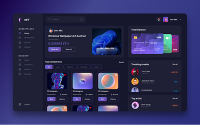 NFT Marketplace Dashboard branding dashboard dashboard design graphic design marketplace motion graphics nft ui ui soft ui first design uiux ux
