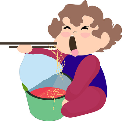 child eating noodles child design eat food illustration vector