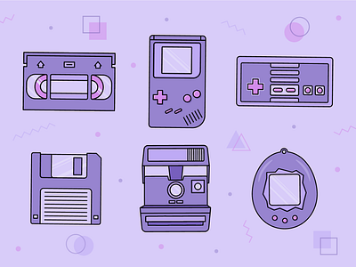 90's Nostalgia 90s adobe illustrator design gameboy graphic design illustration nintendo nostalgia polaroid tama tamagotchi vector vhs