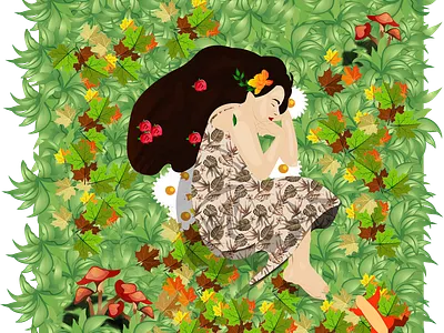 MIRIAM art artist childrenillustration design flowers freelance graphic design green illustration illustrator nature scene sceneillustration vector vectorart vectorgraphics woman