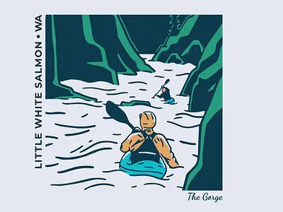 KAYAKERS forest gorge illustration kayak kayakers outdoors paddle river