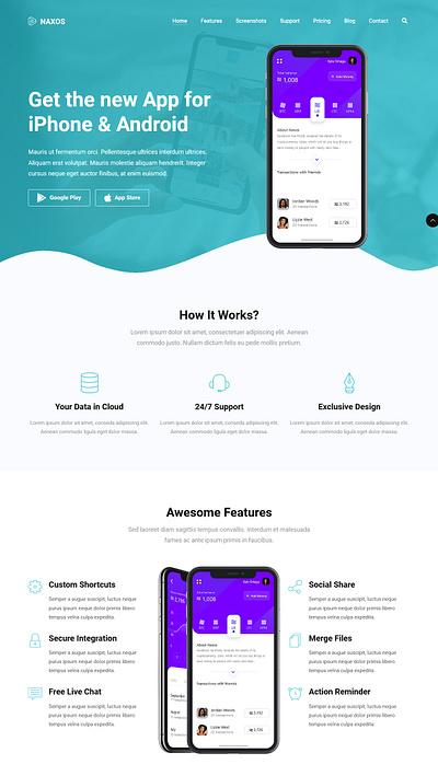 Naxos - React Gatsby JS App Landing Page Template react landing template