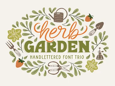 Herb Garden Hand-Lettered Font Trio branding bundle calligraphy cursive floral font garden handlettered handlettering illustration leaf logo organic outdoor plant sans script serif typography