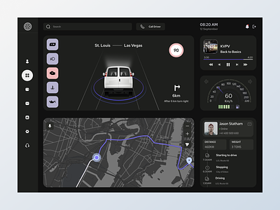 Dashboard car delivery auto branding car clean dark dashboard delivery design dodge home screen interface material minimalistic motion music route speed ui user ux