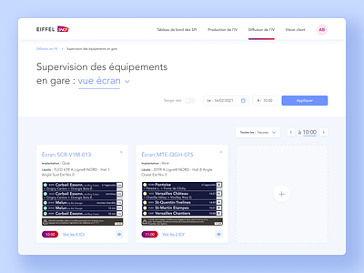 SNCF Eiffel - Dashboard, vue des écrans blue dashboard desktop dropdown filters navigation screen station title ui ux