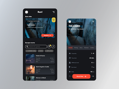 RUN! adobexd appdesign behance booking booknow dailyui dribbblers escape escaperoom gfxmob graphicdesignui red room run ui uidesign userexperience userinterface ux