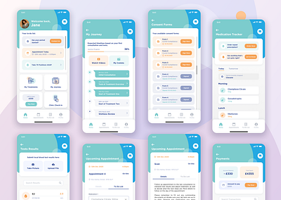 Patient App Concept Screens for a Fertility Clinic appointments blue branding clinic consents dashboard design green illustration logo medical medication tracker mobile design product design test reults