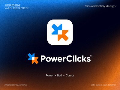 PowerClicks - Logo Design ⚡+ ↘️ bolt branding click creative logo flash funnel icon lead leads logo logo symbol logomark marketing modern logo overlap power power clicks
