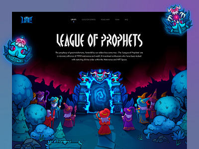 League of Prophets NFT Landing page 3d art bitcoin blockchain cryptocurrency dapp dark design development graphic design illustration landing page meta nft ui uidesign ux web3 webdesign