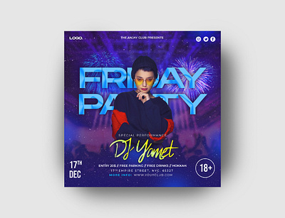Night Party Flyer Template banner branding celebration cover design dj flyer graphic design instagram post invitation media night party post poster social template