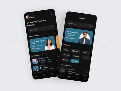 Podcast App Design app application audio clean interface live streaming minimal mobile mobile design player podcast podcast app podcasting podcasts streaming ui ui design uiux user interface ux