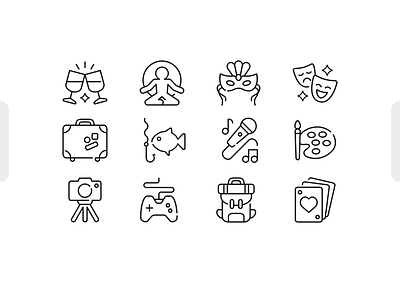 Leisure Activity Icon activity carnaval fishing icon icon set leisure line painting party photofraphy playing card playing game travel yoga