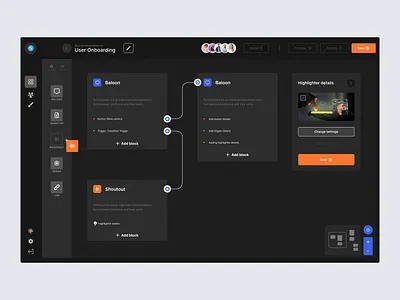 Prototype tool App Dark application builder clean dark dashboard design desktop editor flow minimal path product ui ux web