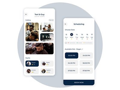 ✂️Beauty Salon App - Detail & Scheduling screen animation beauty app design beauty app ui black concept dark color dark mode dark theme design detailed screen illustration ios ui minimal mobile app screen page profile screen screen section ui ux