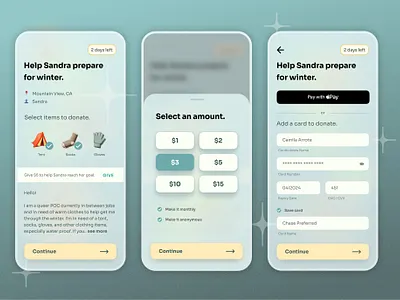 Mutual Aid App card credit design donate donation entry fundraise funds glass interaction mobile pay payment product tag tray ui ux