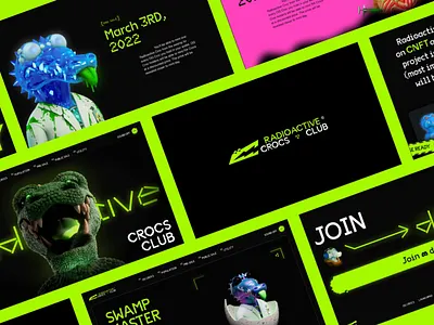 Radioactive Crocs Club. NFT Collection Website 3d 3d illustration animation bitcoin branding cardano cnft crypto design graphic design illustration motion graphics nft ui ux