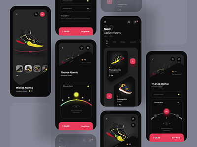 E-commerce - Dark Version - Mobile App app app design app ui dark design e commerce e commerce app e commerce design e commerce shop ecommerce fashion mobile app mobile app design mobile design onlineshop red shoe shoes shoes store shop