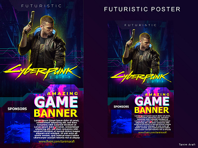 Futuristic Cyberpunk Game Poster by Tanim Arafi adobe illustrator artwork banner cover creative cyberpunk design game games gta illustration manipulation photoshop poster tanim