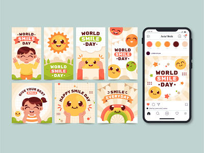 World Smile Day Design Collection children cute fun graphic design illustration isntagram layout smile social media template world smile day