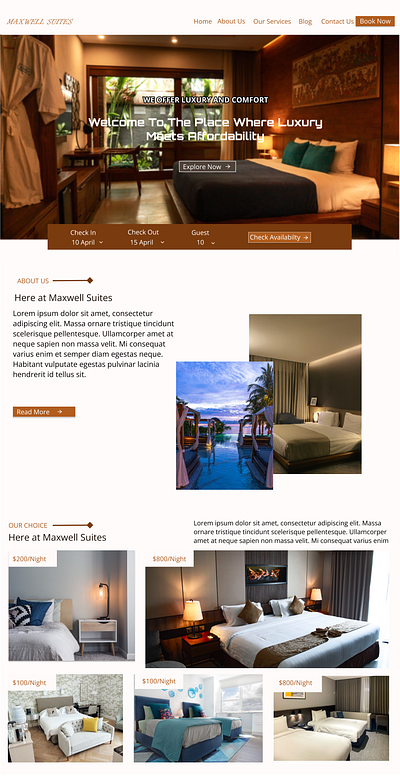 Hotel Landing Page branding design figma graphic design hotel landingpage logo luxury minimal motel suite typography ui ux web website