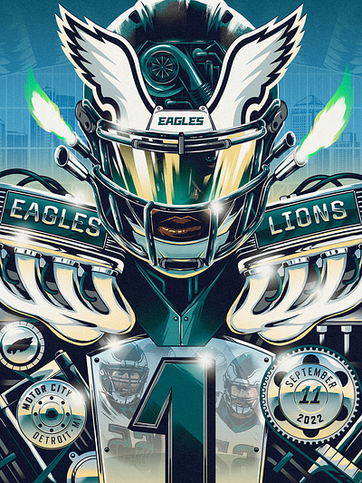 Eagles vs. Lions art cars detroit eagles football gamely illustration lions motor city nfl philadelphia poster sports texture type vector